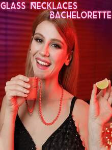 1-6pcs Plastic Bead Chain Necklace, Can Be Used As Mini Shot Glasses, Suitable For Birthday, Wedding, Christmas Party And Other Occasions, Practical High-Strength Colorful Transparent Mini Shot Glass Necklace, Suitable For Bachelor/Bachelorette Party, Bride & Groom Party, Birthday, Wedding, Holiday Parade And Other Occasions - Multicolor - View 5