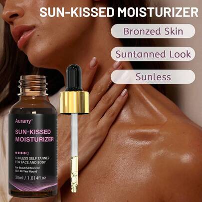 AURANY 30ml Gotas faciales y corporales autobronceadoras naturales, suero autobronceador gradual, iluminador y humectante, brillo personalizable para todo tipo de piel, apto para uso diario y viajes