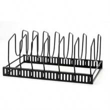 1Pc Pot And Lid Organizer Rack With 7 Adjustable Dividers Kitchen Cabinet Pantry Countertop Storage Holder For Cookware Pan Organizer - Black - View 7