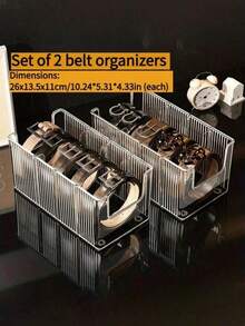 1pc/2pcs Belt Storage Box With Divided Compartments For Tie Organization And Display, Desktop Transparent Men's Waistband Storage Box - Clear - View 9