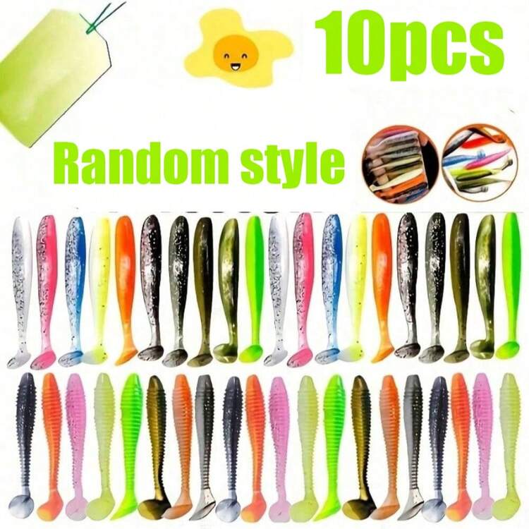 10-100 pezzi Set di esche da pesca morbide, vermi artificiali con amo a testa piombata, esche finesse per crappie e bass, accessori da pesca, stili assortiti casuali - Multicolore - Visualizzare 12