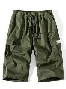 夏季新款男士七分褲，寬鬆休閒百搭日系工裝褲 - 軍綠色 - 查看 2