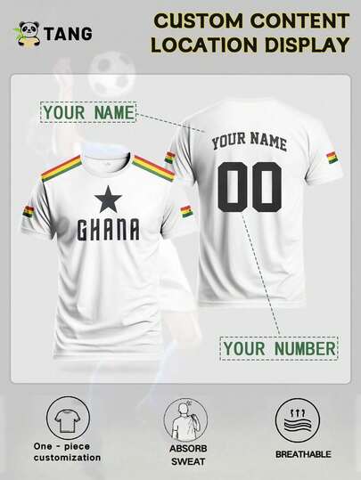 Customized Ghana Football Jersey For Men, Comfortable Round Neck Sports Top, Can Customize Name & Number, Suitable For Football Training, Casual Daily Wear, Gift,Stylish,Fashion,Hipster,Casual,Minimal Chic,Personalized,Customized,Custom,Unique,Guy Costumes,Capsule Wardrobe,Men Basic/Street Style,Ideal Gifts For Him,Boyfriend,Family,Friends,For Birthdays,For Vacation/Holiday,For School/Competition,For Sports/Climbing White Summer ,Travel Organizer