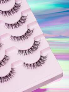 7 Pairs Natural Looking D-Curl Elongated Transparent Stem Criss-Cross False Eyelashes - Black - View 5