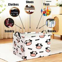 1PC Cute Cartoon Cow Pattern Foldable Storage Basket With Handle, Large Capacity Storage Box, For Closet Organization, Cute Home Decoration Storage Box - Multicolor - View 3