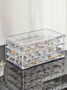 1pc 3-Layer 72-Slot Transparent Jewelry Storage Box, Suitable For Daily Wear Earrings, Rings, Necklaces, Bracelets. Drawer-Style 3-Layer 72-Slot Detachable High Capacity Box For Nail Gems & Nail Art Decorations, Essential For Back To School Season. - Multicolor - View 16