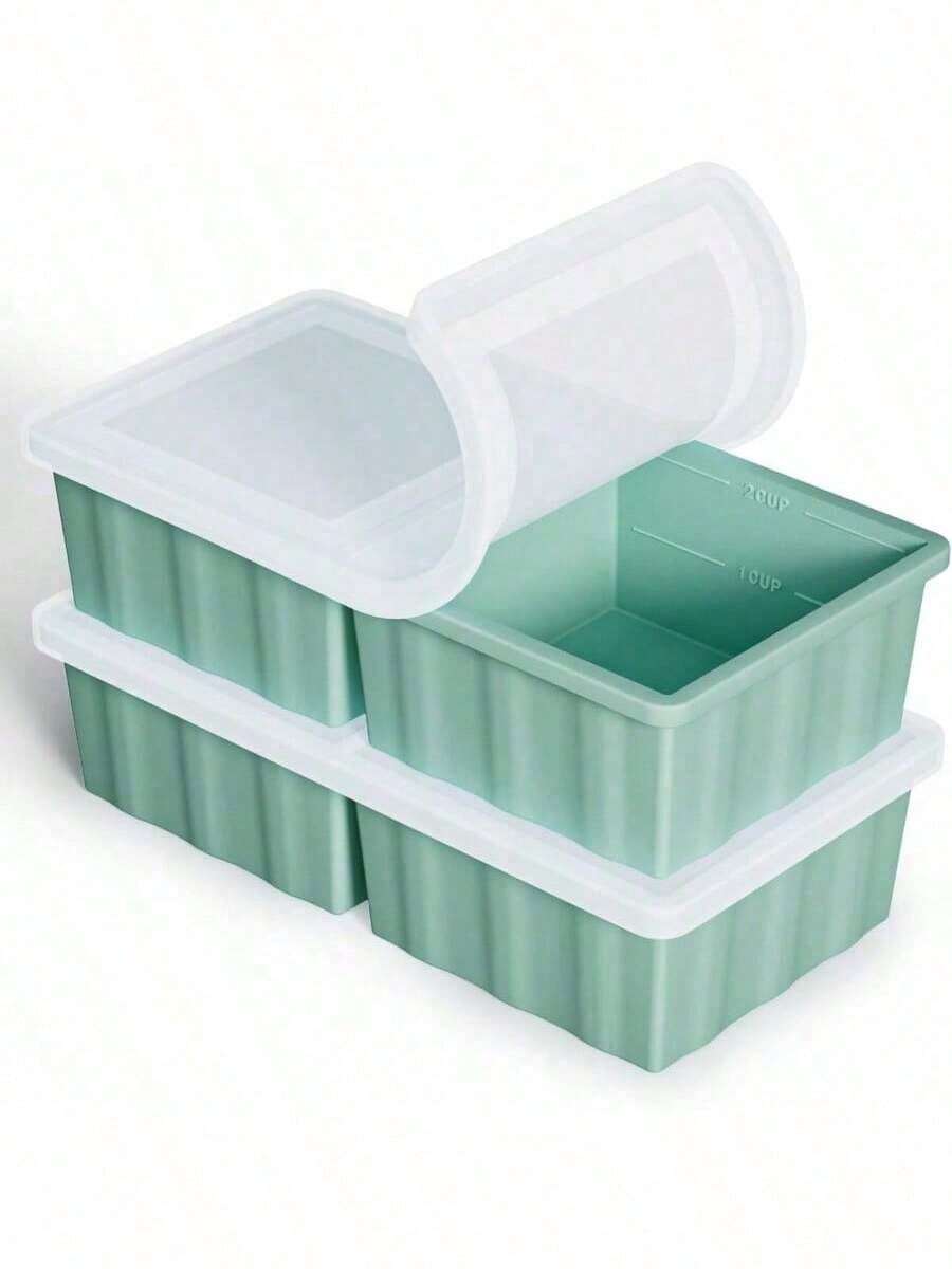 Silicone Freezer Tray For Soup Ice Cubes: 2-Cup Freezing Tray With Lid For Meal Prep - 2Pack Silicon Soup Portion Freeze Tray Make Stock Souped Ice Cube - 綠色 - 查看 1