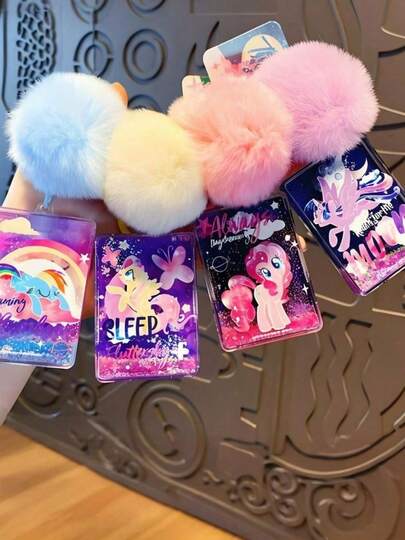 MY LITTLE PONY 1个流沙麻将钥匙扣，带卡通毛球，可爱情侣钥匙圈/包包挂饰。萌趣动漫风配饰。送给年轻人和朋友的完美生日、圣诞节和情人节礼物。适合家居装饰、派对和开学季。