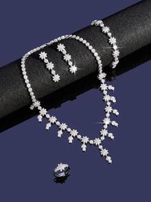 Luxury 5-Piece/Set Shiny Tassel Cubic Zirconia Jewelry Set For Women, Perfect For Women Party & Bride Wedding - D3523-r - View 1