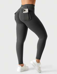 YEOREO Workout Leggings With Pockets For Women V Cross Waist Scrunch Charm Leggings No Front Seam Gym Yoga Pants  Summer Leggings For Women - Màu xám đen - Xem 7
