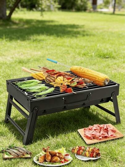 شواية شواء محمولة قابلة للطي - مصنوعة من مادة الفولاذ المقاوم للصدأ المتينة، مناسبة للتخييم والنزهات في الهواء الطلق، أدوات الشواء، أساسيات الشواء المحمولة، ذات هيكل قابل للطي ومتين، توفير المساحة، معدات تخييم ذات بناء قوي