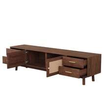 MERAX 70inch Modern TV Stand With Rattan Doors For TVs Up To 80", Media Console With Storage Space, 4 Drawers & Cable Holes, Entertainment Center For Living Room - Nâu sẫm - Xem 10