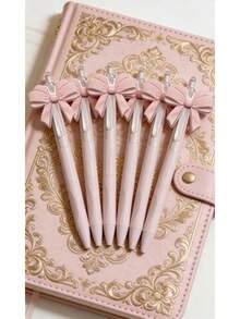 Aesthetic Kawaii Pink Bow Pens Cute Retractable Ballpoint Pen Set For Girls Soft Grip Smooth Writing School Office Supplies Coquette Desk Accessories Party Favor Gift - 1 - Xem 5