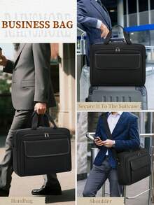 NEWHEY 男士大容量商务求职包，三向开口（15.6英寸/17.3英寸），A4兼容电脑包，防震商务旅行通勤包 - 黑色 - 查看 2