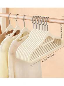 20pcs Durable Flocked Clothes Hangers, Prevent Clothes From Falling, Elegant Design Plastic Non-Slip Flocked Hangers For Clothing Store Home Use, New Arrival For Autumn/Winter Season - Beige - View 4