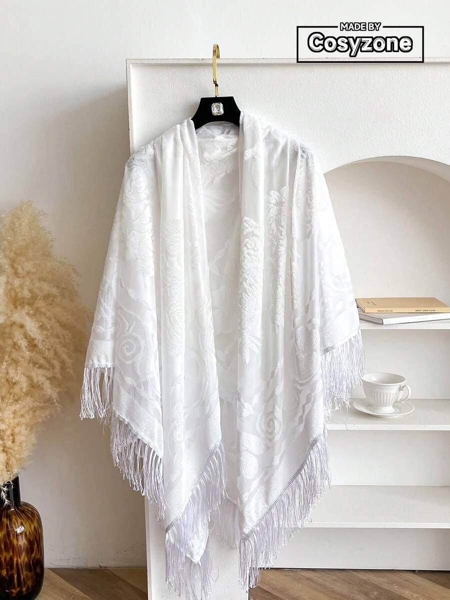 1 chiếc khăn vuông lớn sang trọng họa tiết hoa hồng cổ điển, khăn choàng/khăn quàng cổ đa năng có tua rua dành cho nữ, thích hợp cho các chuyến đi chơi, kỳ nghỉ, chụp ảnh, đi biển, lễ hội. - trắng - Xem 1