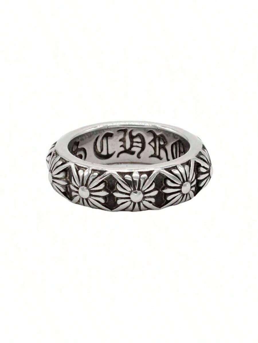 1pc Fashionable Stainless Steel Cross Flower Ring, Suitable For Gifting To Friends, Colleagues, Parents, Boyfriend/Girlfriend, Couples - Silver - View 1