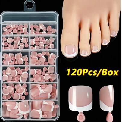120 Pcs French Short Press-On Nails, Glossy Square Multi-Color Fake Toenails, Full Cover Soft Gel Press-On Nails, Removable Press-On Nails, Luxury Press-On Nails, Suitable For Women, Girls, Home DIY Nail Salon - DIY Pedicure Nail Supplies
