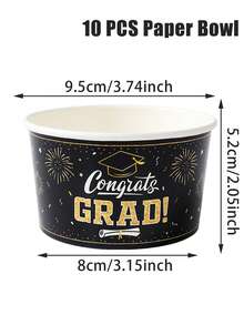 10pcs Black & Gold Graduation Cap Design Disposable Paper Bowls, Congratulations To The Class Of 2026, Suitable For Graduation Party Supplies, Graduation Ceremony Decorations, Graduation Party Favors - Black Gold - View 10