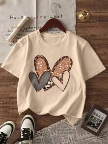 2 piezas Conjunto de ropa para niñas: Incluye una camiseta con estampado de leopardo y corazón y pantalones acampanados, cómodo y casual, para salidas de verano. - Multicolor - Ver 5