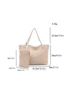 New Large Capacity Mother-Child 2 Pieces Set Straw Shoulder Tote Bag With Small Wallet, Suitable For Travel, Vacation, Commute - Beige - View 11