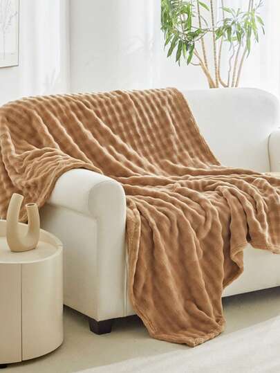 1 pièce Couverture douce et confortable en polaire à bulles crème avec bord enroulé, convient pour la chambre à coucher et la chambre d'amis