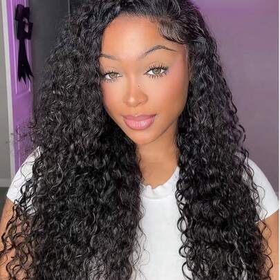 Tóc giả ren phía trước kiểu sóng nước, tóc thật 200%, kích thước 13x4, trong suốt, đã được tỉa sẵn, kiểu xoăn sâu, dành cho nữ (Tóc giả ren phía trước kiểu sóng nước 13x4, dài từ 8-28 inch)