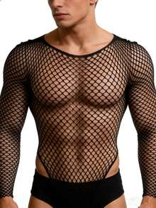 Bộ đồ liền thân lưới lưới hở ren gợi cảm quyến rũ cho nam giới trong hộp đêm - màu đen - Xem 2