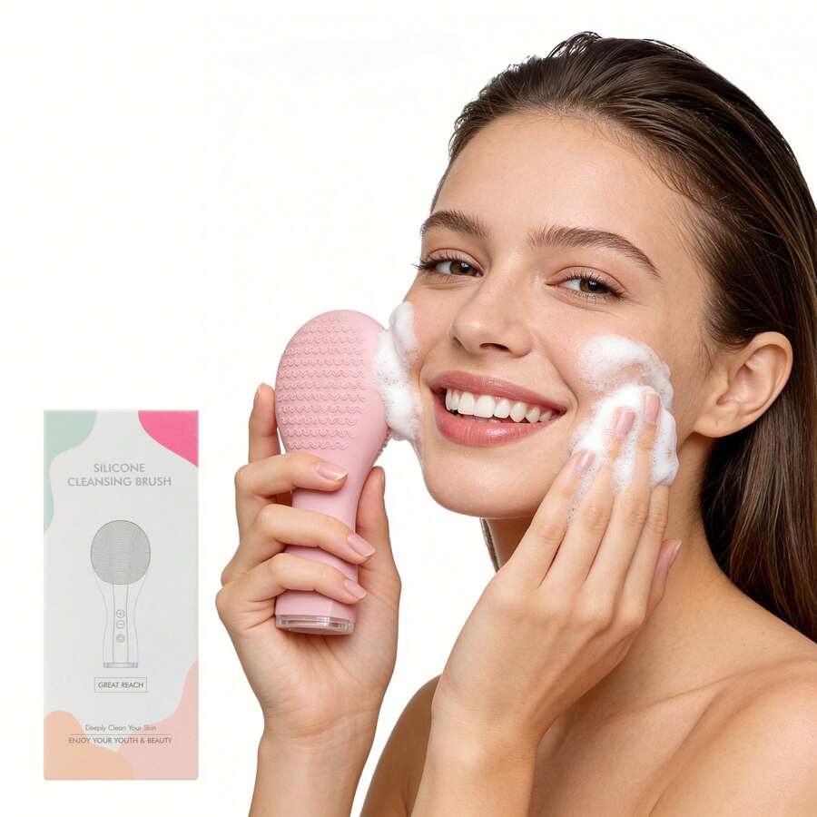 Electric Facial Cleansing Brush - Silicone Waterproof Face Scrubber With USB Charging - Xem 1