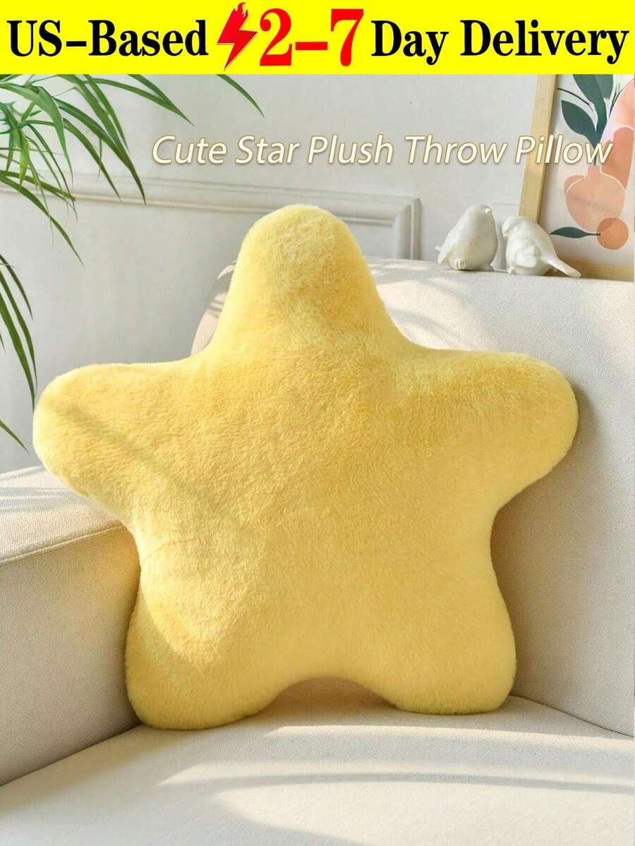 11.81"/15.74" Cute Star Plush Throw Pillow, Soft Faux Fur Material Cushion, Christmas Decoration For Sofa, Bedroom And Living Room, Great Christmas Gift For Family And Friends - 黃色 - 查看 1
