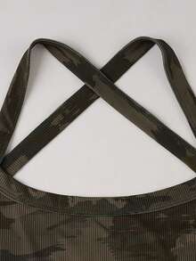 Women's Knit Ribbed Camouflage Camisole Tank Top Summer - Army Green - View 7