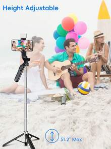 Gậy selfie kiêm chân máy có đèn LED hai màu ấm và lạnh, chống rối, có thể kéo dài 51,2 inch, kèm điều khiển từ xa không dây, xoay 360°, tương thích với iPhone, Android, camera hành động, livestream, vlog, du lịch, quà tặng Ngày của Mẹ, quà sinh nhật. - A - Xem 7