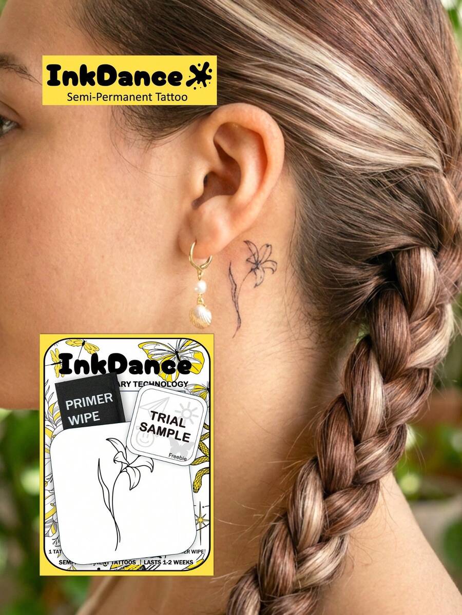 1 Set "Lily" Revolutionary Tattoo, Semi-Permanent Tattoo, Temporary Tattoo, Men's Hand Tattoo, Long-Lasting, Realistic Tattoo, Waterproof, Plant-Based Material MNF020 - màu đen - Xem 1