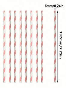 25/100pcs Light Blue/Pink Striped Paper Straws, Beverage Straws, 6mm Diameter, Cute Cartoon Striped Paper Straws, 197mm Length - Ideal For Birthday Parties, Weddings, Anniversaries, Mother's Day - View 5