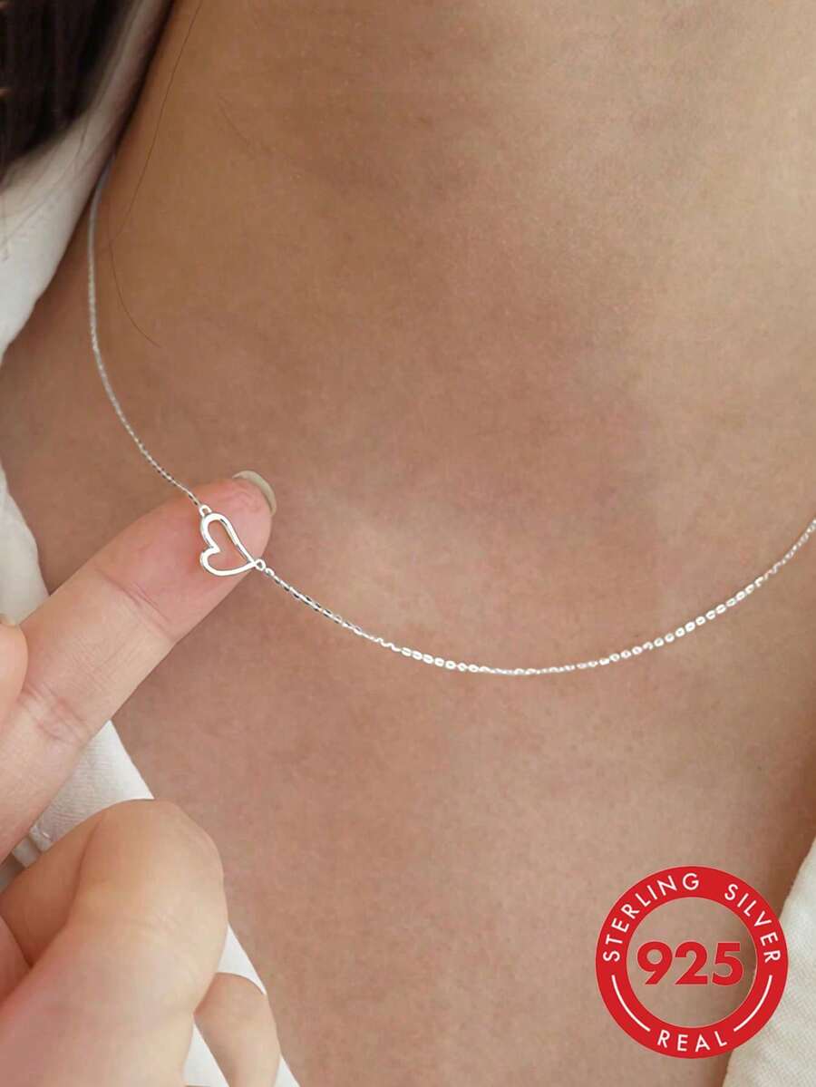 BALMORA 1件925纯银复古优雅可爱心形吊坠项链，适合女性/女友，时尚颈链，日常珠宝礼物