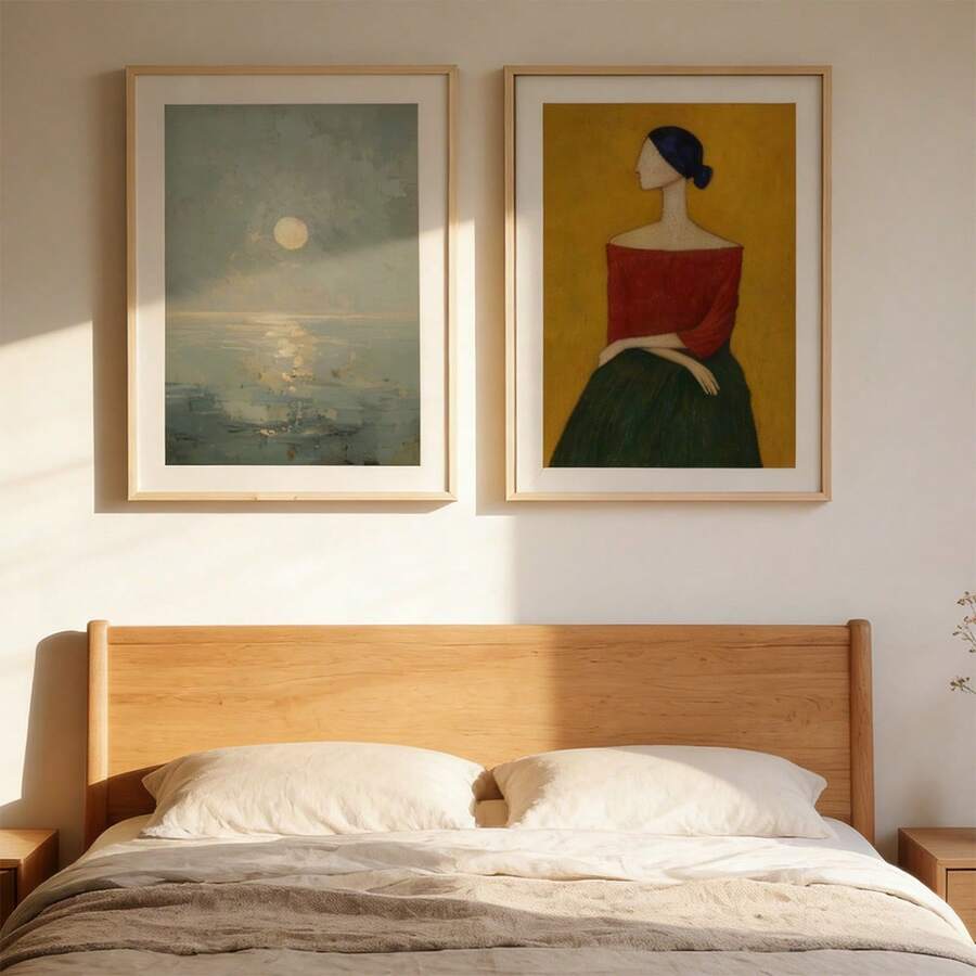 Frameless 2 Pieces Set, Elegant Woman And Tranquil Moonlit Seascape Abstract Art Wall Decor, Modern Art Decorative Canvas Poster Print, Geometric Art, Creative Decoration, Modern Home Decor, Suitable For Living Room, Bedroom, Study, Etc., Ideal Home Gift - Flower - View 1