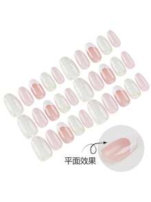 30片椭圆形哑光裸粉色短款美甲贴纸，透明裸粉色底色融合乳白色，法式设计。简约干净的风格，百搭柔和，营造出“伪自然”的美甲效果，适合日常工作、约会等各种场合，展现轻松优雅的气质。按压式美甲贴纸。 - 彩色 - 查看 3
