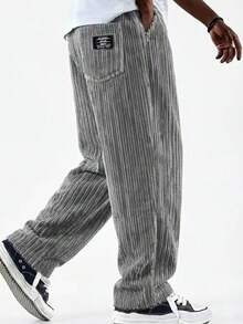 2026 Pantalones Rectos Sueltos Sueltos Con Logotipo De Bolsillo Con Logotipo De Pana Ancho Para Hombre 2026 - Gris - Ver 1