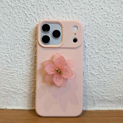 粉色花朵支架手机壳，简约DIY花卉手机壳，适用于 17/17 Pro/17 Pro Max/16/16 Pro/16/16 Pro Max/16/15 Pro Max/14 Pro Max/13/12/11，防摔手机保护套