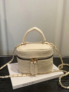 Lightweight Mini Chain Bag Quilted Handbag Bucket Bag Suitable For Girls College Students And Office Workers - Beige - View 8
