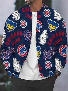 M-L-B Men 3D All-Over Print Baseball Jacket Is Suitable For Various Occasions, Urban Fashion Parties, Fitness, And Outdoor Activities Chi-Cago Cubs Logo And Bear Pattern Print - 彩色 - 查看 2