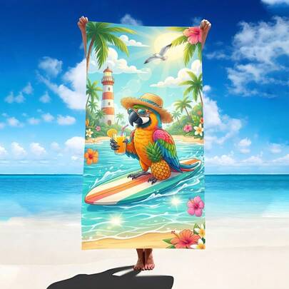 1 chiếc khăn tắm biển cỡ lớn in hình chim vẹt, chất liệu microfiber, thấm hút cực tốt, thích hợp cho bãi biển, hồ bơi, du lịch, cắm trại, yoga.