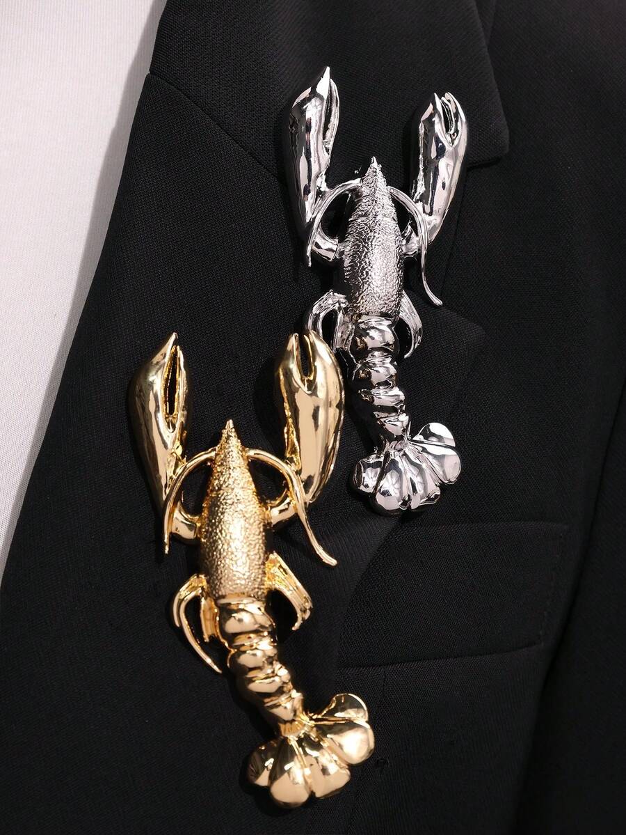 1 chiếc ghim cài áo hình tôm hùm thiết kế độc đáo, tối giản, màu vàng và bạc, thích hợp để trang trí hàng ngày, công sở, áo khoác hoặc vest cho nữ. - Nhiều màu - Xem 1