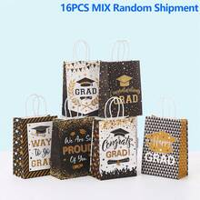 8/16pcs Assorted Paper Bags, Black & Gold Color-Blocking High-End Feel Reinforced Handle Gift Bags, Suitable For Graduation Party, Birthday, Campus Events, Anniversary Celebration, Graduation Ceremony Souvenirs - 469 - View 11