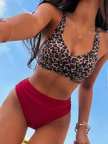 Costume de baie din două piese pentru femei, cu imprimeu leopard și spate fără bretele, 2026, noi, la modă, pentru vacanță, plajă, vară - Multicolor - Vizualizare 3
