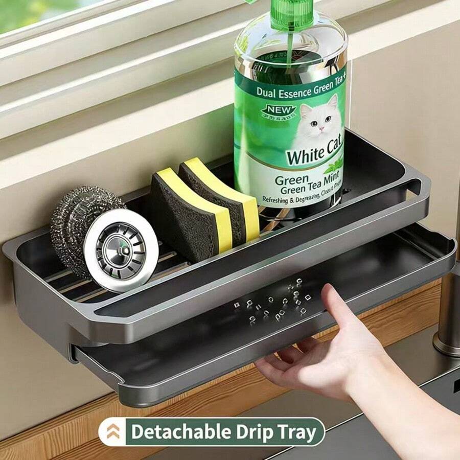 1 Set - Wall-Mounted Kitchen Storage Rack With Sponge Holder And Dish Rack - Durable PP Plastic Space-Saving Sink Storage Rack For Sponge, Soap, Towel - Faucet Mounted, Modern Design, Kitchen Sink Accessories