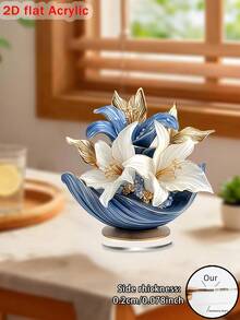 2D亚克力装饰品 - 优雅的蓝白百合花束，无需电源，轻巧的桌面摆件，适用于家居、办公室、婚礼 - 现代花卉中心装饰、花卉点缀、时尚家居装饰、艺术品、高品质印刷、活动策划、家居布置、房间装饰 - 多彩 - 查看 9