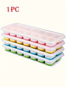 4pcs Stackable Silicone Trays With Lids, Easy Release 14 Ice Cubes, Leak-Proof Design For Cocktails, Freezer - Multicolor - View 13