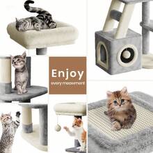 DOGAT Albero per gatti di medie dimensioni (107 cm) per gatti da interno con casetta, tiragraffi, piattaforma superiore per rilassarsi e palline da gioco – compatto, look in stile kawaii, design morbido e accogliente, centro di arrampicata e attività per gattini e gatti di piccola taglia, ideale per appartamenti e soggiorni - Grigio chiaro/beige - Visualizzare 8