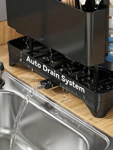 2-Tier Dish Rack, Carbon Steel Kitchen Countertop Storage Rack With Drip Tray, Black - Multicolor - View 6